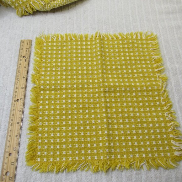 Cloth Fabric Napkins Set of 8 10 inches Yellow White Checker Fringe Vintage Good - Picture 10 of 13